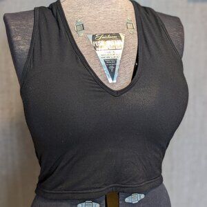 2XL Klassy Black V-neck Tank with Removable Bra Cups - Fair Condition